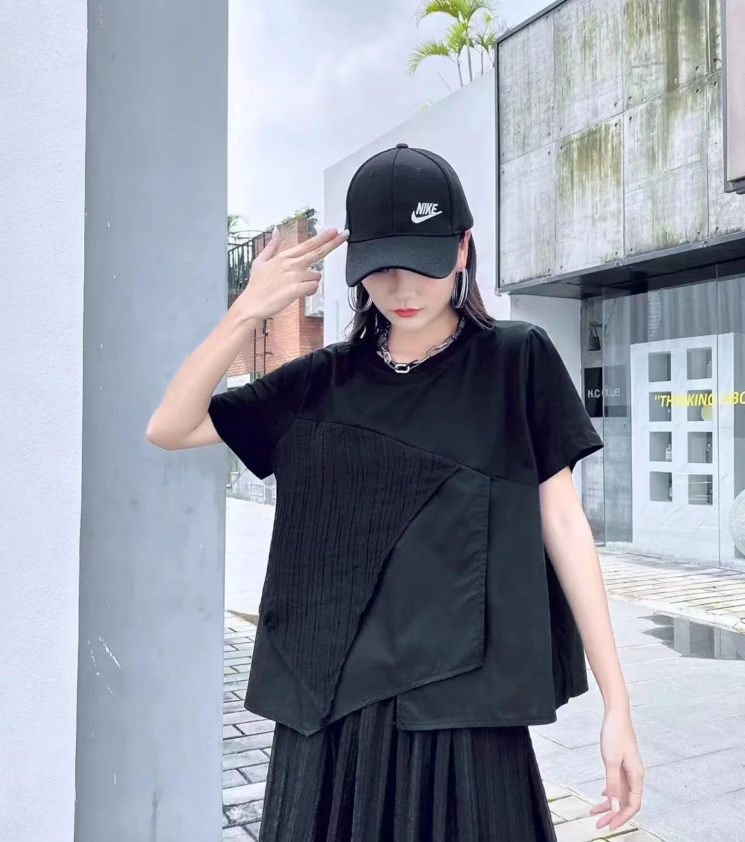 

220602 Women T-shirt Irregular Solid Color Small Fresh Pullover Half Sleeve Patchwork 2022 Summer Minority Loose Tops