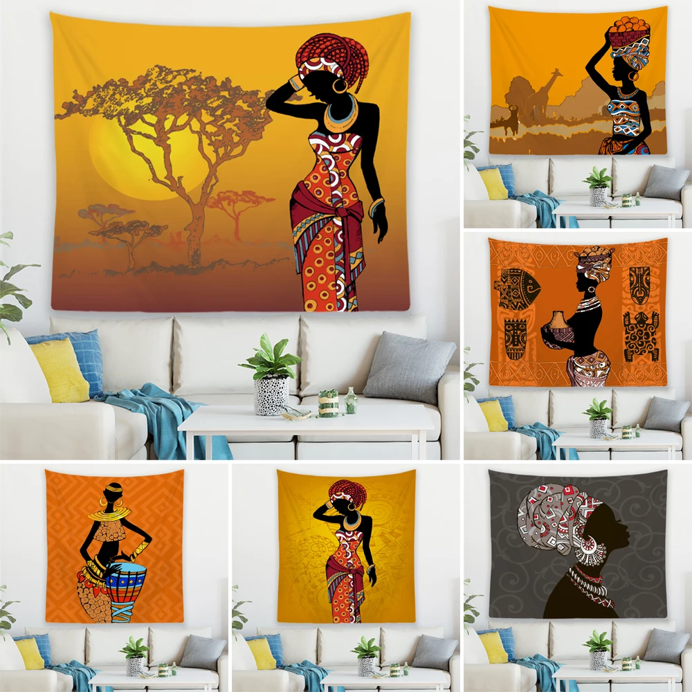 

F&G African Tribal Woman Print Wall Decor Tapestry Tablecloths Picnic Blanket Beach Carpet Home Decoration Wall Blanket Decor