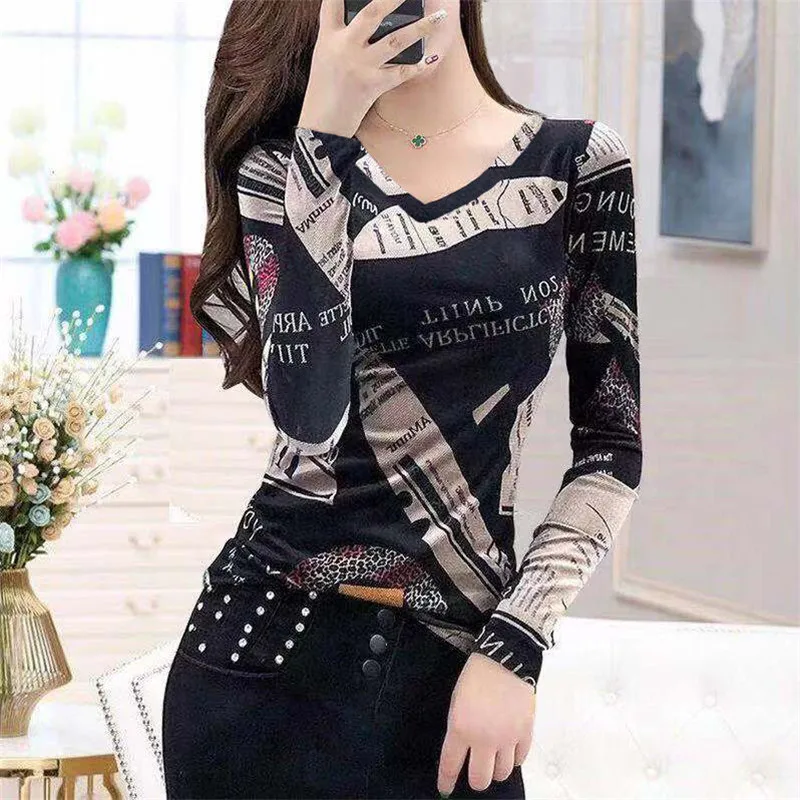 

2022 Spring and Autumn New Long Sleeved T-Shirt Women Korean Fashion Top Printing Versatile Bottoming Shirt Casual Blouse Female