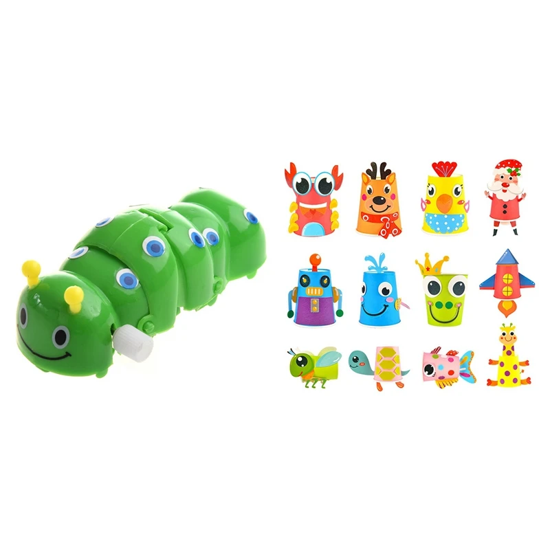 

Children Clockwork Spring Toy Creeping Insect with 12Pcs Children 3D Diy Handmade Paper Cups Sticker Material Kit