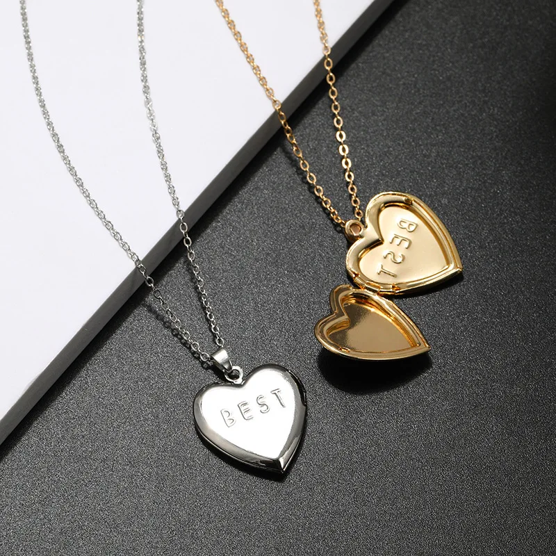 

Diy Accessories Photo Box Heart-shaped Lettering Best Explosive Pendant Can Be Opened Pendant Necklace Female Jewelry