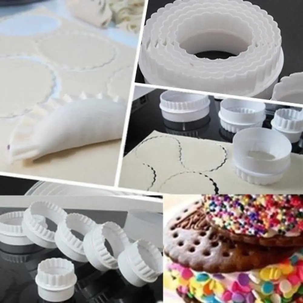 

Plastic Biscuit Cutter Round 6Pcs/Set Scalloped Fluted Cookie Pastry Cake Decor