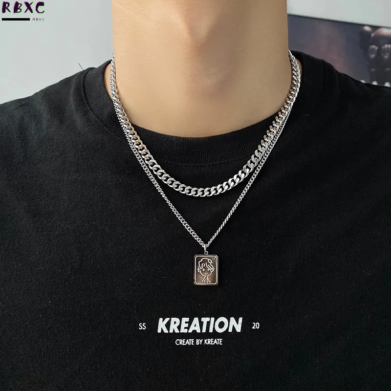 

Rbxc Necklace Little Prince Pendant Titanium Steel Double-layer Fashion Niche Design Cool Wind Cuba Chain Hip-hop Accessories