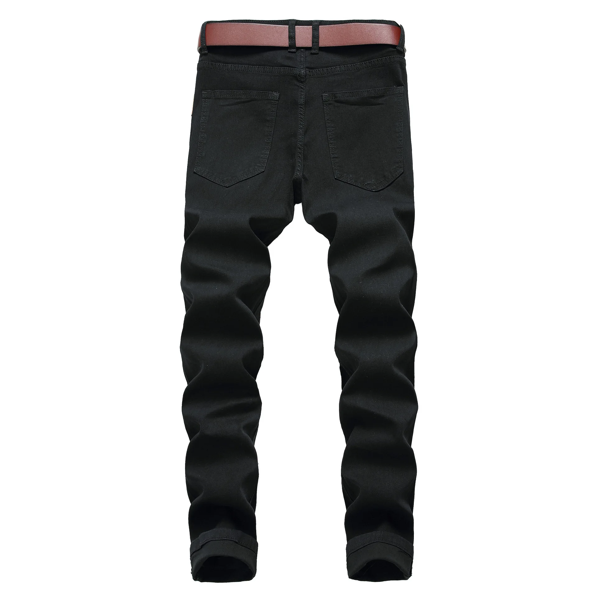 Men Jeans Distressed Snow Wash Paint Dot Design Pencil Pants Mens Streetwear Fashion Slim Jean Knee Holes Hip-hop Denim Trousers