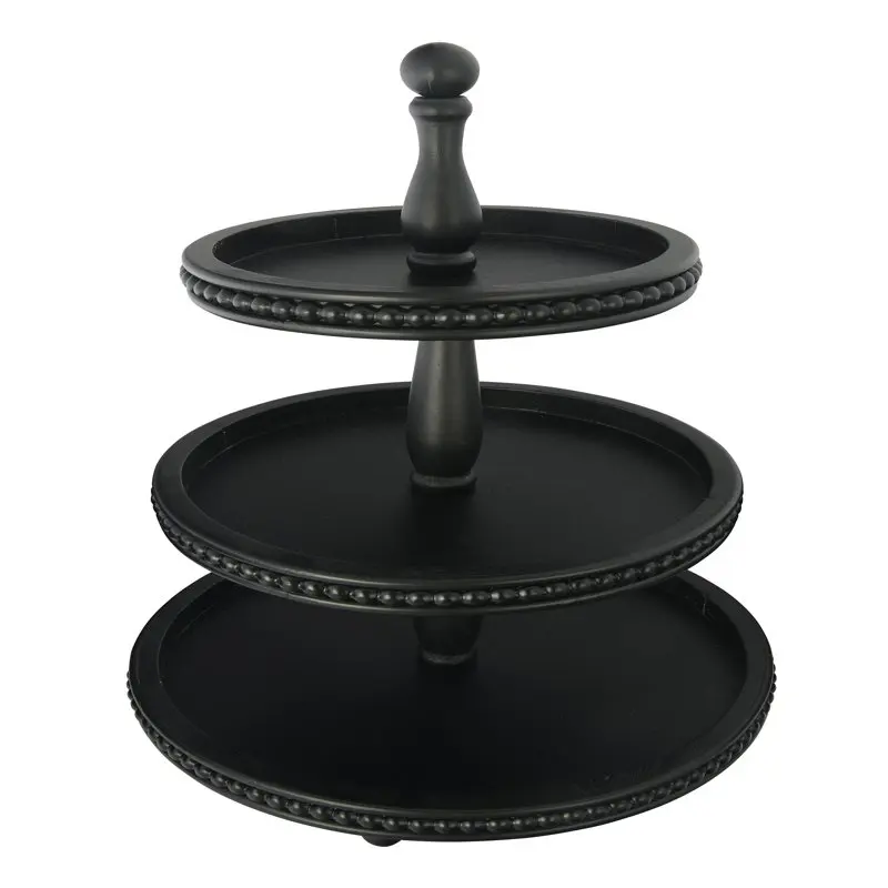 

Modern 3-Tier Wood Tray with Black