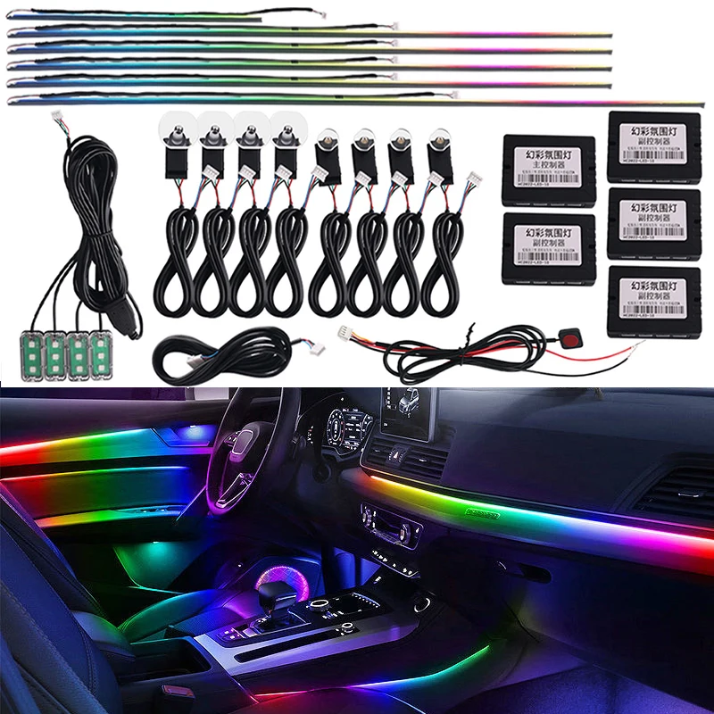 

18 in 1 RGB Symphony Ambient lights Car Universal interior Acrylic Strip Light Decorations Atmosphere Light Bar Control By App