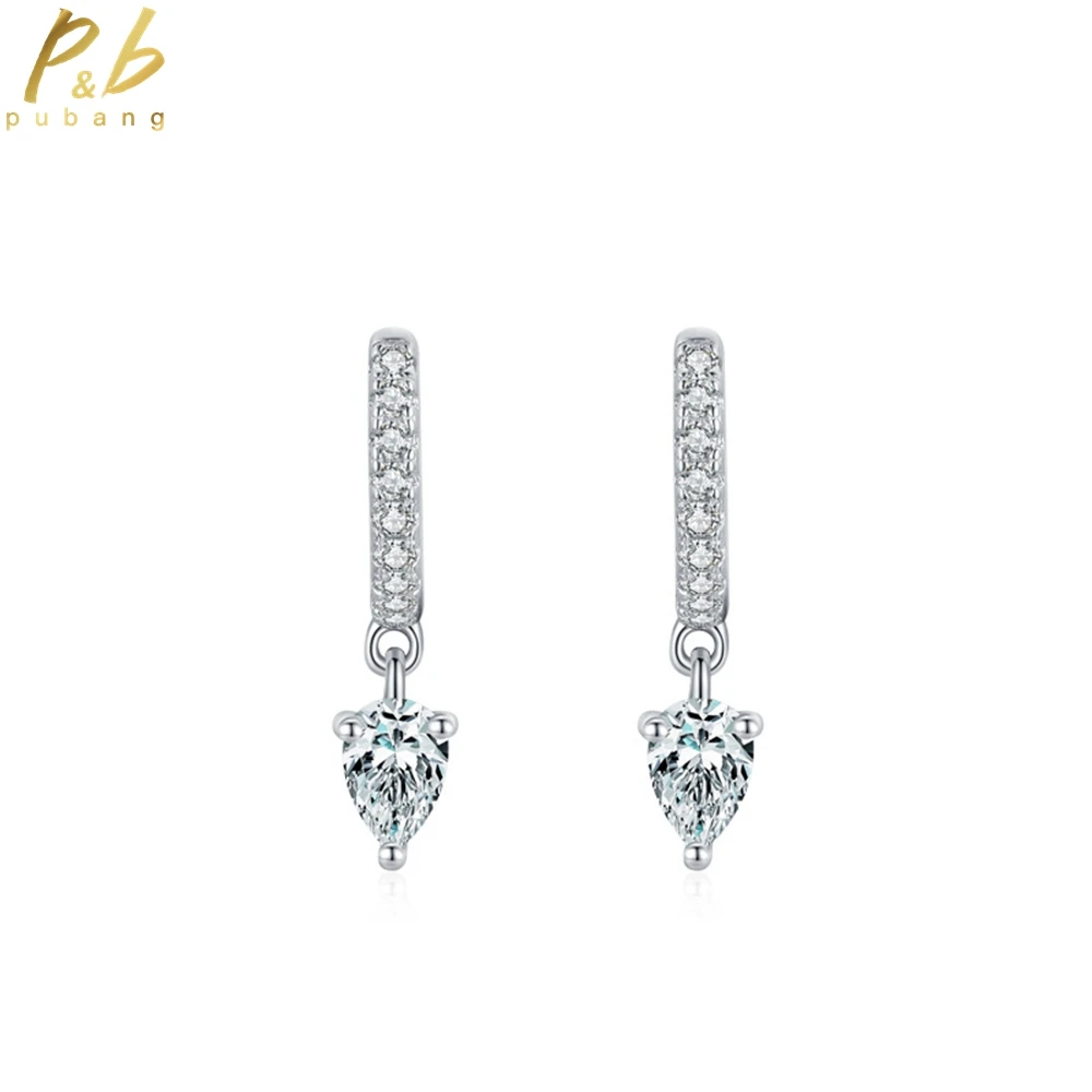 

PuBang Fine Jewelry Solid 925 Sterling Silver High Carbon Diamond Wedding Pear Hoop Earrings for Women Party Gifts Drop Shipping