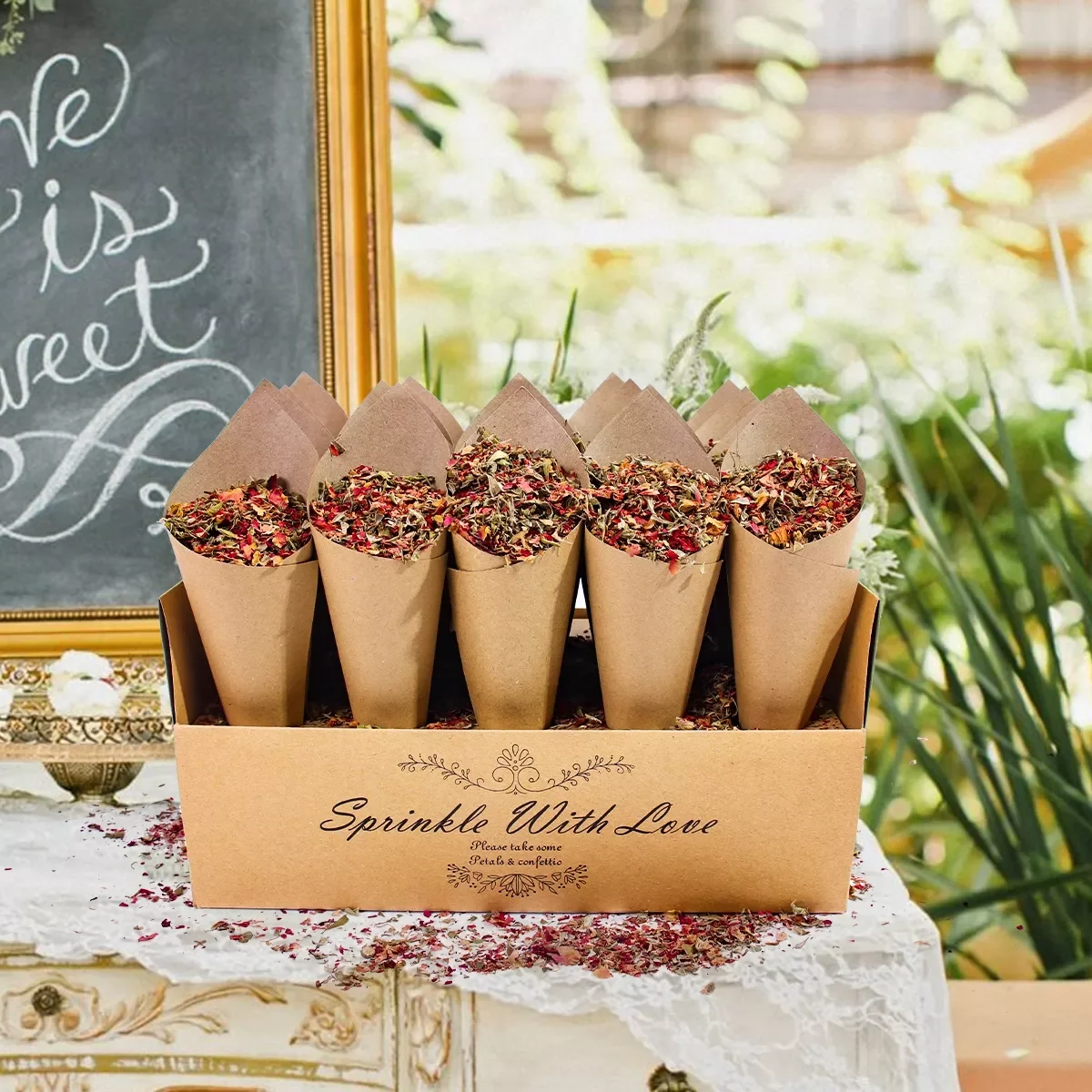 

Paper Cone Rustic Wedding Confetti Cones Holder Support For Wedding Decoration Kraft Paper Wedding Tray