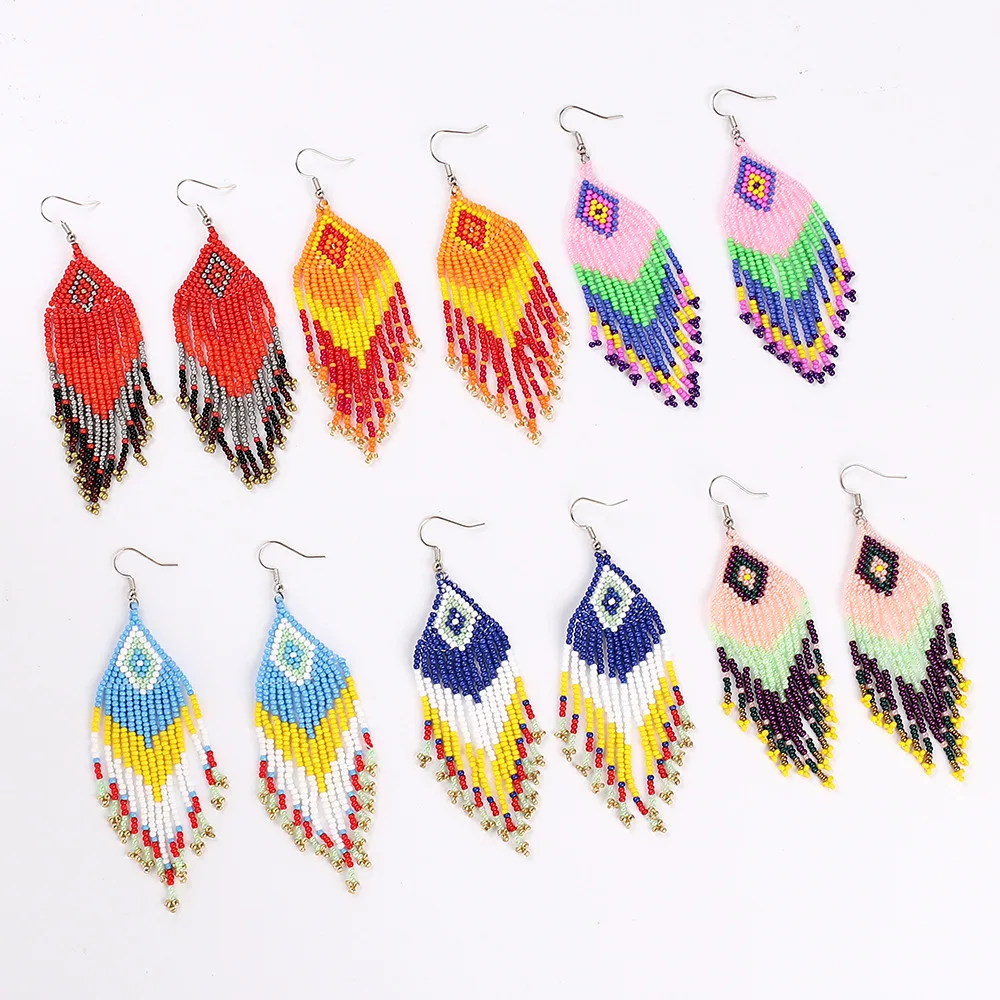 

Colorful Beads Earrings Ethnic Style Handmade Long Fringe Boho Rarrings Women Encanto Vintage Jewelry Party Favor Accessories