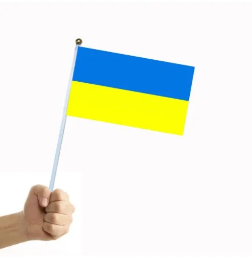 

5/10pcs Ukraine Stick Flag, Ukraine 14*21CM HandHeld Mini Flag With White Pole - Vivid Color and Fade Resistant