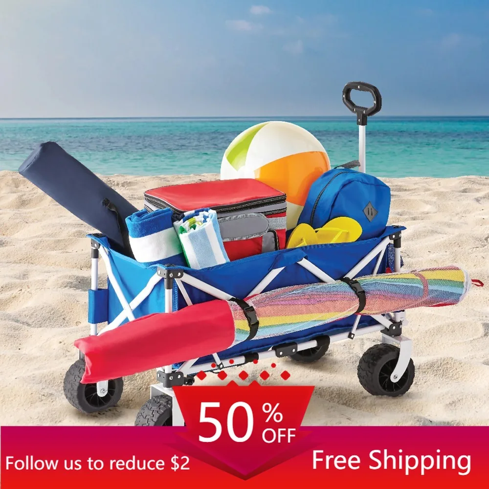 

Складной внедорожный широкодорожный пляжный пикап на колесиках, тележка, складная тележка, тележка для покупок, складная тележка с колесиками, синий цвет