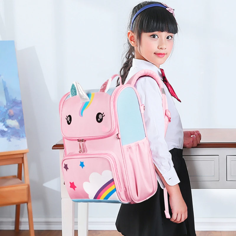 New Korean Children Cartoon Unicorn School Bags Cute Student Grade 3-6 Waterproof Load Reducing Girl Boy Travel Backpack Hot