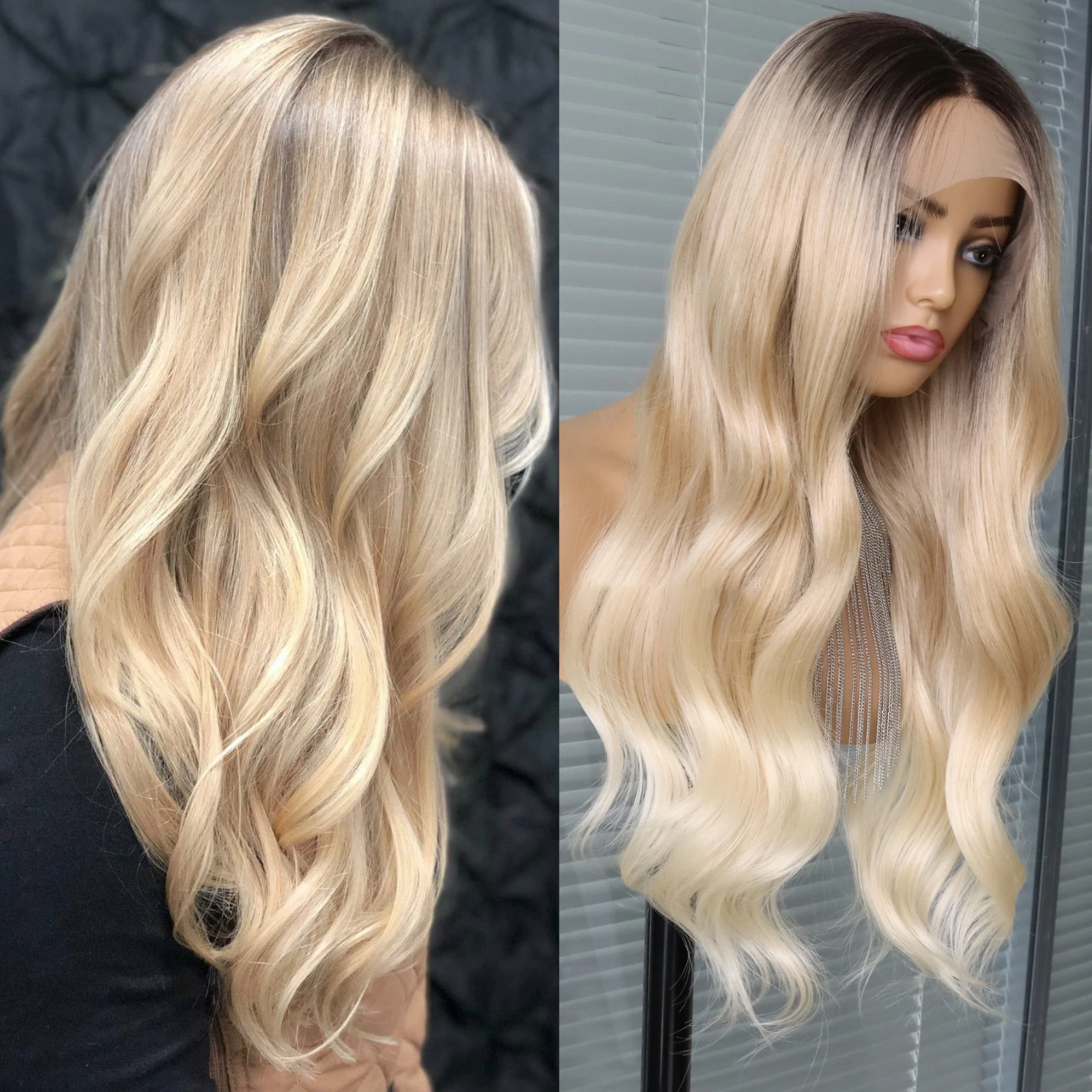 

Soft 26Inch Ombre Blonde 613 Body Wave 180%Density Preplucked Natural Hairline Glueless Lace Front Wig For Black Women Babyhair