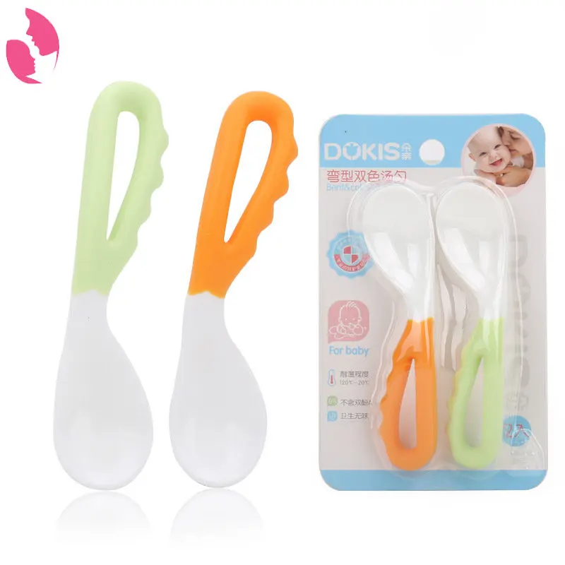 

Baby Eating Training set Baby Pacifier Feeding Spoon fork Solid Supplies Curved Handle Easy-To-Hold Children Tableware