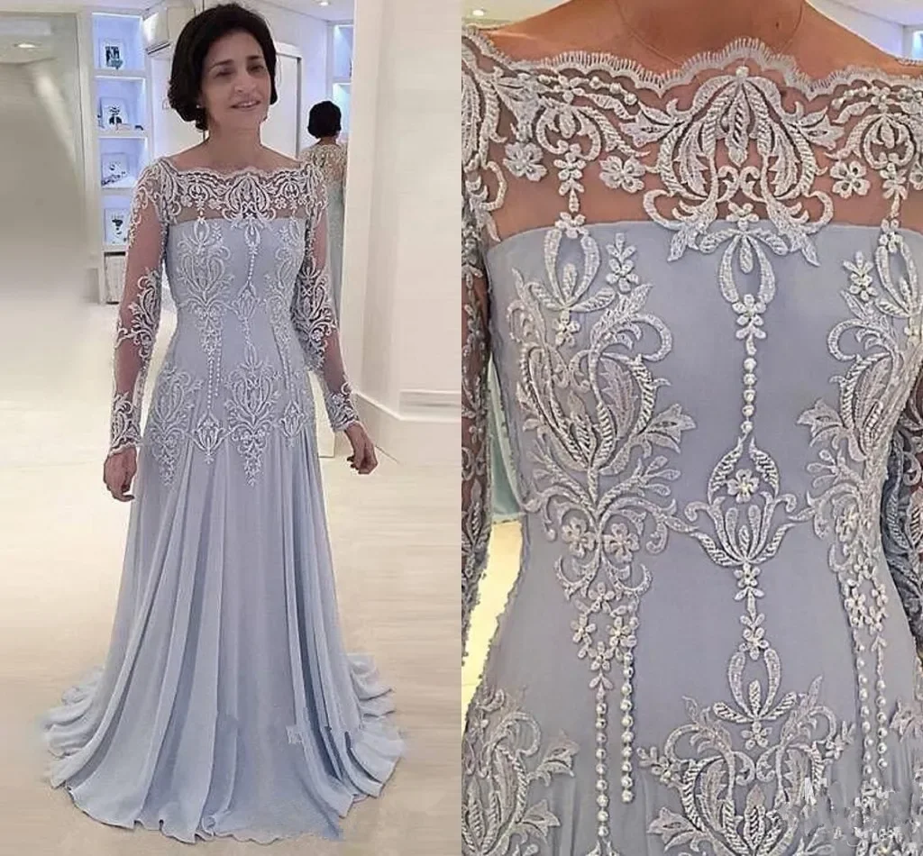 

Lavender Elegant Appliques Long Sleeves Bateau Sheath Mother of the Bride Dress Formal Party Wedding Fashion 2023
