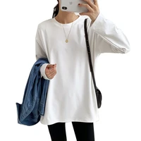 autumn and winter fashion new women long sleeved t shirt split top loose western style white all match bottoming shirt