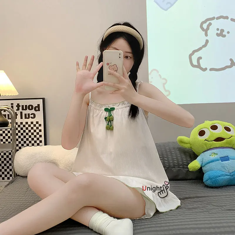 Summer Women Pyjamas Cartoon Pajamas Set Cotton Sleepwear Nightwear Pijama Mujer Shorts Sleeveless M-6XL Large Size Home Clothes