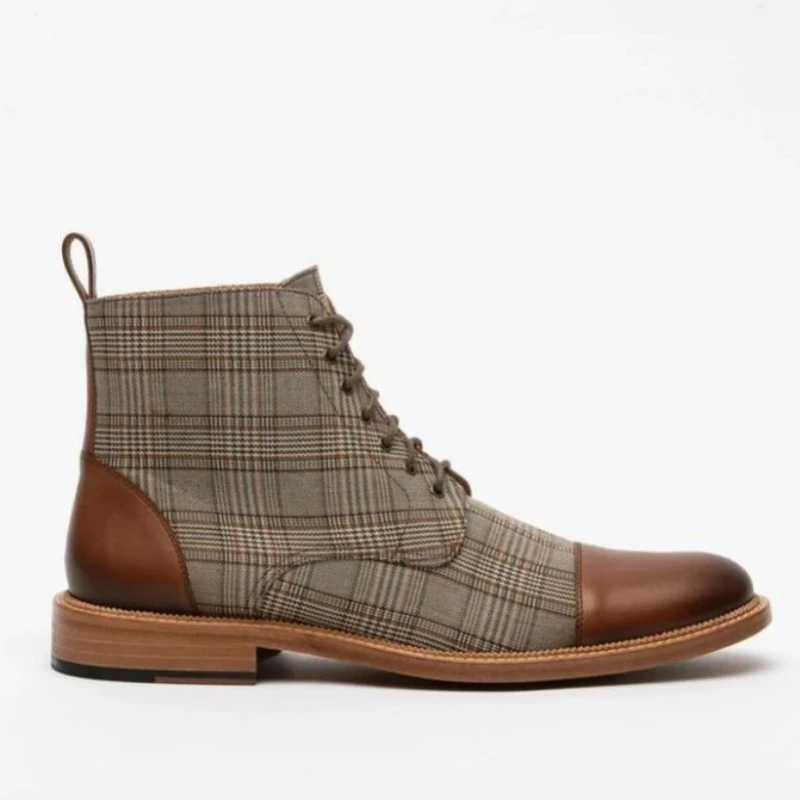 

Осенне-зимние мужские ботинки в стиле ретро из искусственной кожи, Прошитые, в клетку, на шнуровке, большие размеры 38-48, деловые классические...