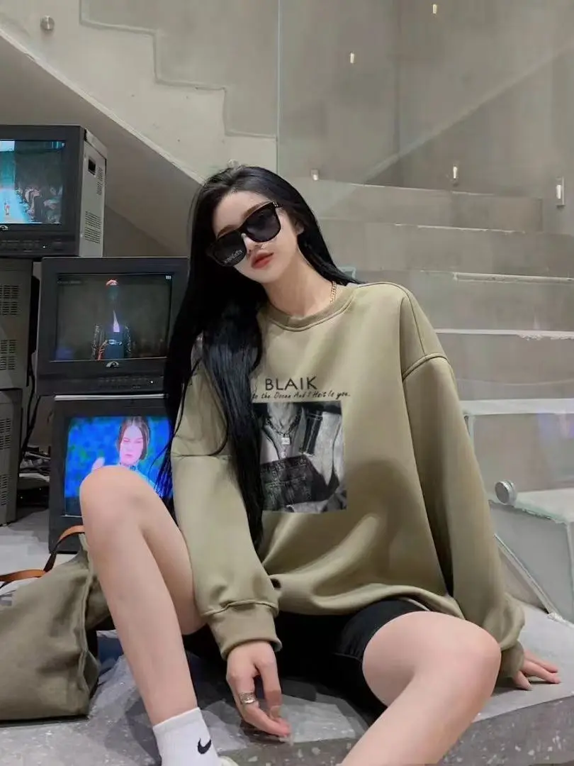 Футболка Корейская версия 2023 осень-зима новый тренд свободный свитер с круглым