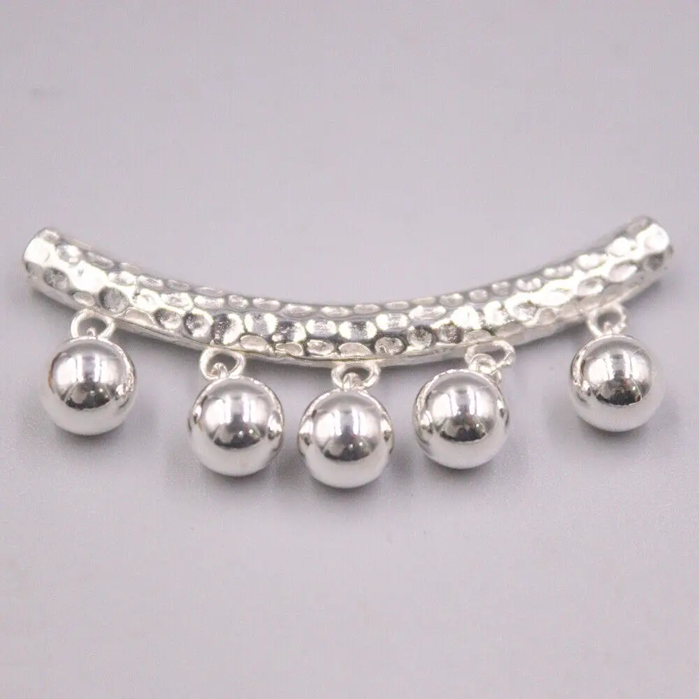 

Real 925 Sterling Silver Long Tube With Ball Charms Pendant 48mm L New Arrival