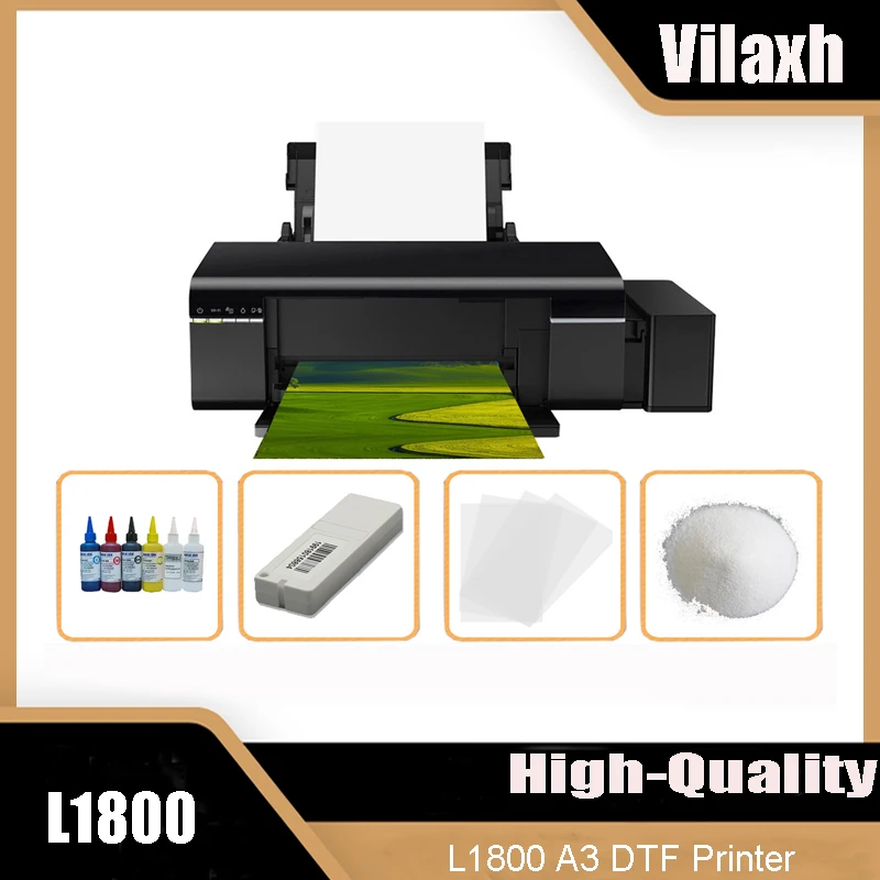Vilaxh A3 L1800 DTF Digital Garment Printer Directly Transfer Film For Any Material Garments With PET Film DTF Ink DTF Powder