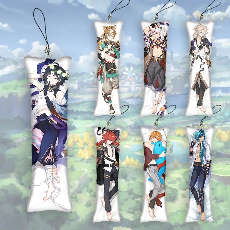

7PCS Genshin Impact Dakimakura Keychain Xiao Hu Tao Raiden Shogun Anime Pillow Key Ring 2 Side Key Chain Bag Pendant Ornament