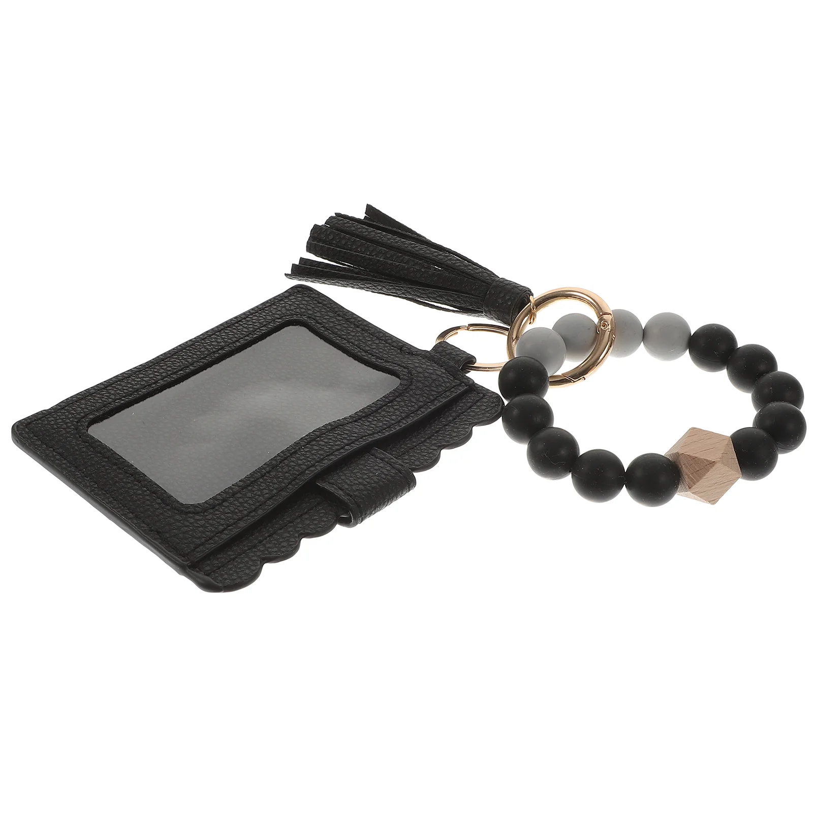 

Card Holder Keychain Multi-function Bracelet Silicone Beaded Ring Bangle Pu Wristlet