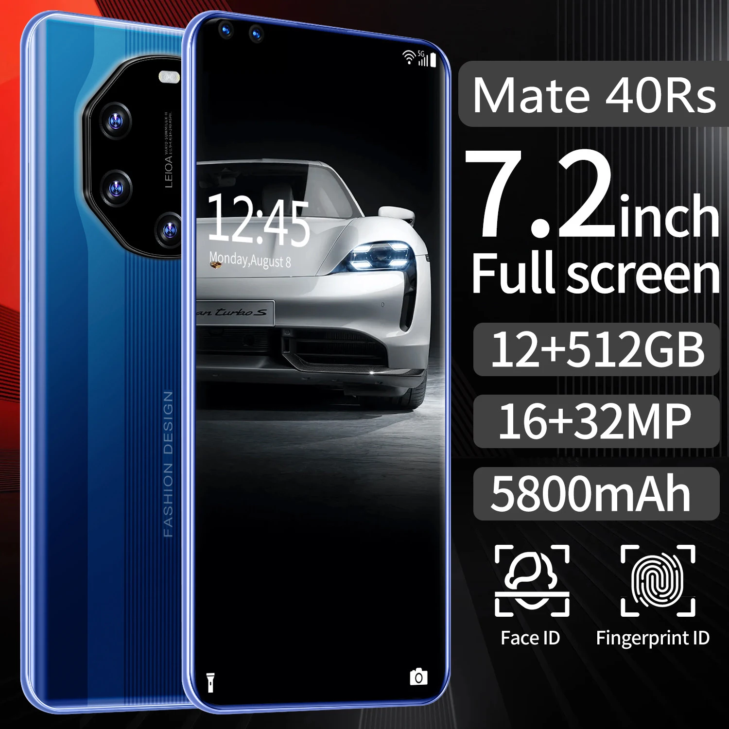 Global Version Mate 40 Rs Smartphones 12GB+512GB Full Screen Mobile Phones 7.2Inch HD Cellphones 16+
