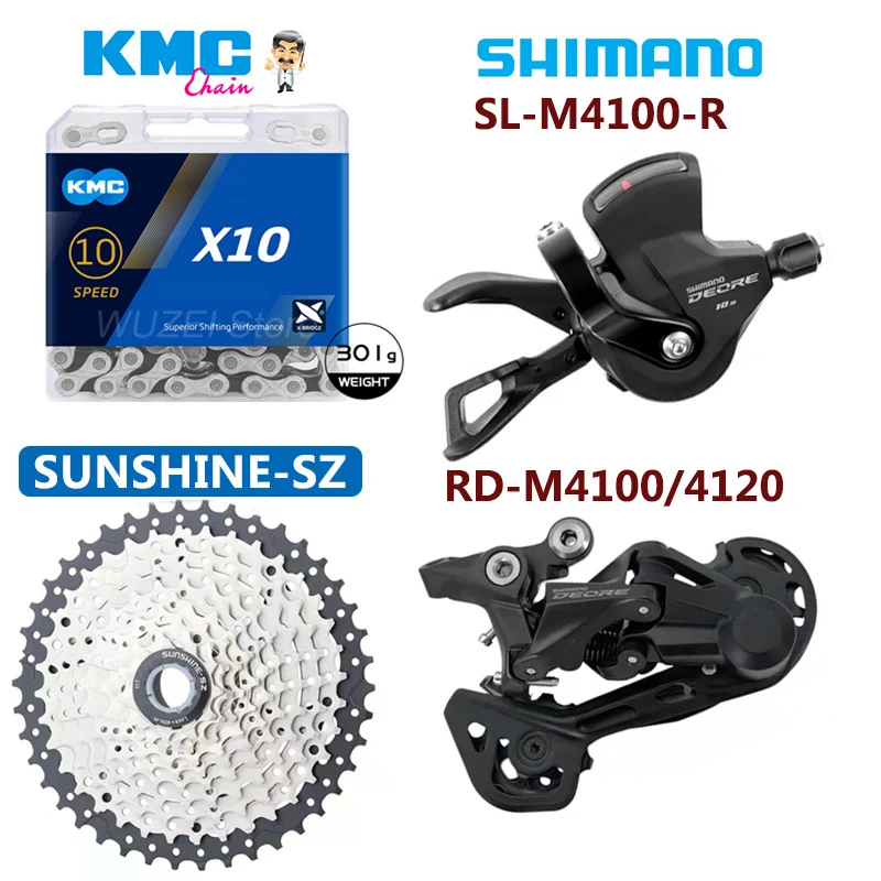 

Shimano M4100 Derailleur 1x10S Derailleurs RD-M4120 SL-4100-R 10 Shifter Sunshine Cassette 42/46/ 50T KMC X10 Chain Drive Kit