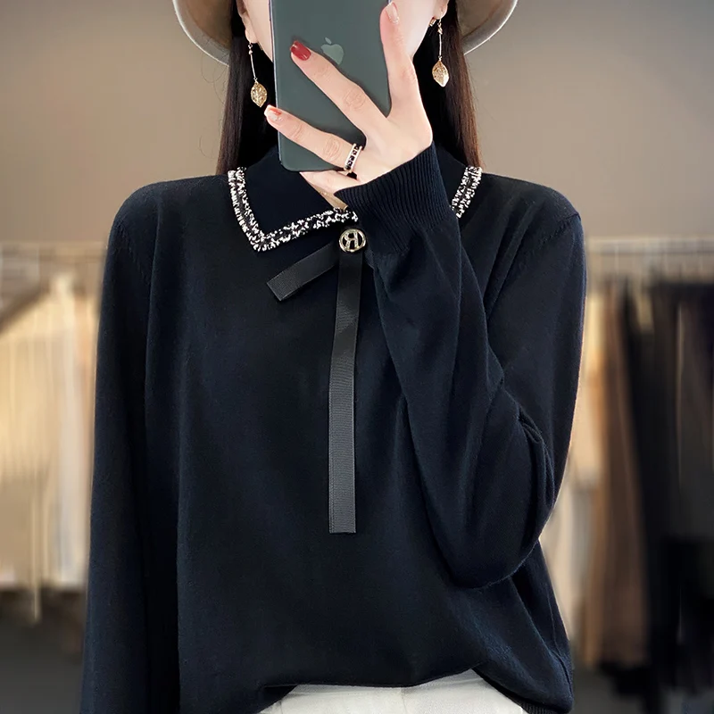 Новинка Осень-зима кашемировый свитер женский пуловер с воротником-поло длинным