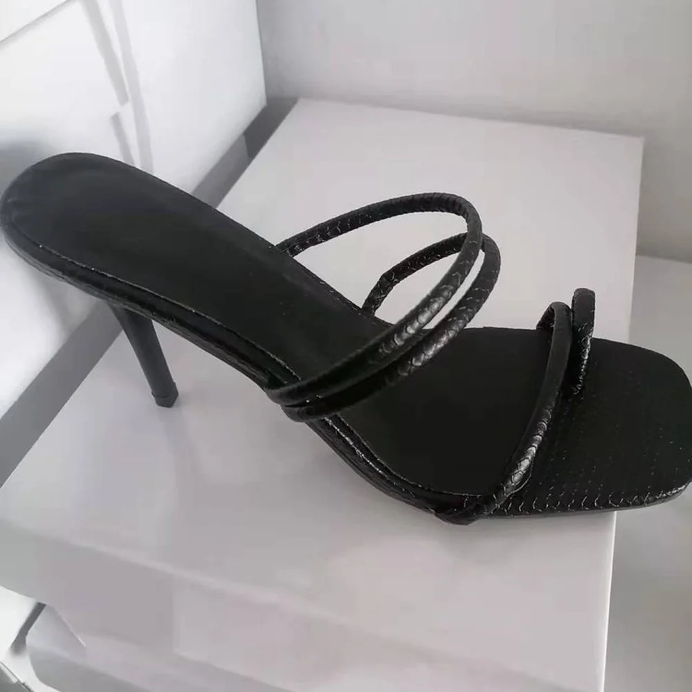 2022 summer ladies high heels sandals and slippers solid color outdoor square toe sandals sexy stiletto plus size women's shoes