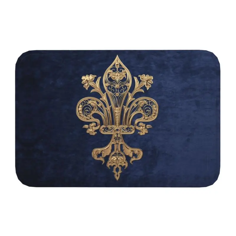 Gold Filigree Fleur De Lis Doormat Anti-Slip Bath Kitchen Mat Fleur-De-Lys Lily Flower Balcony Door Floor Entrance Carpet Rug