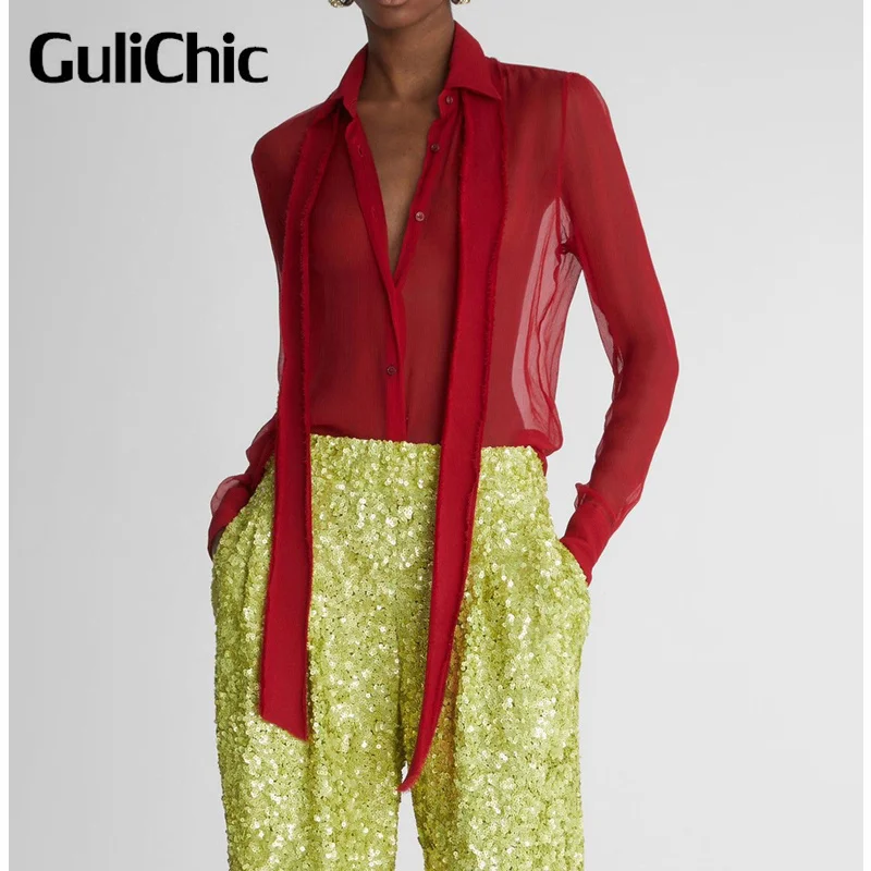 8 6 г. GuliChic новинка 2024 года модная рубашка с длинным рукавом и отворотом лентами