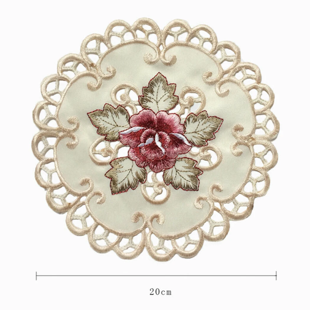 

Satin Placemat Tableware Flower Gift Home Party Place mat Reusable Round Wedding Cover 4pcs Beige Dining Table