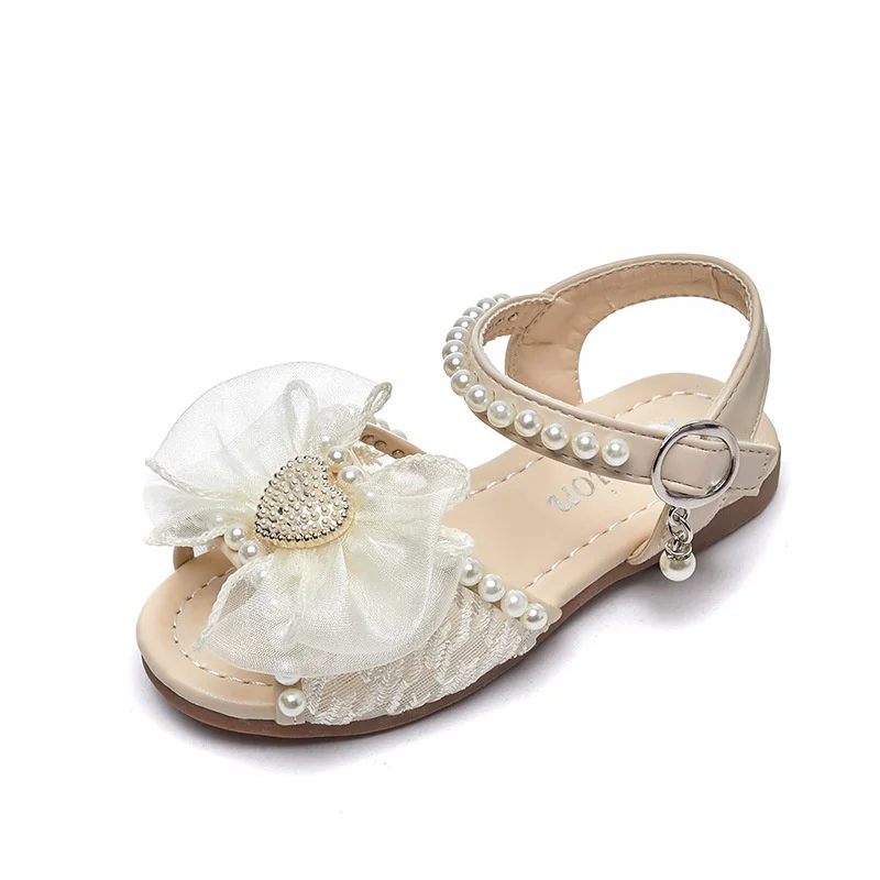 

Сандалии для девочек, детские модные кружевные с бантом и жемчугом, шикарные сетчатые туфли для принцессы, шикарные принцессы, Мэри Джейн для свадебной церемонии
