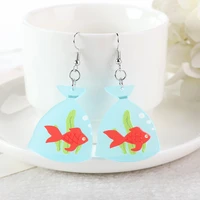 1pair fashion goldfish bag dangle earrings acrylic magic mushroon moon cat for women girl birthday gift