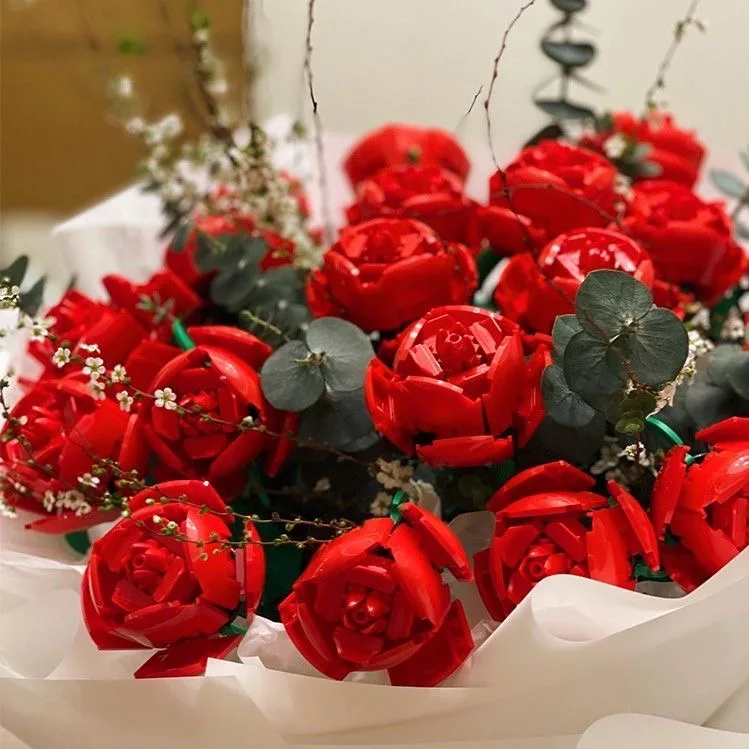 

Новый Романтический креативный букет цветов, строительные блоки, украшение для дома, кирпичи с цветами розы, игрушки «сделай сам» для девочек, подарок на день рождения