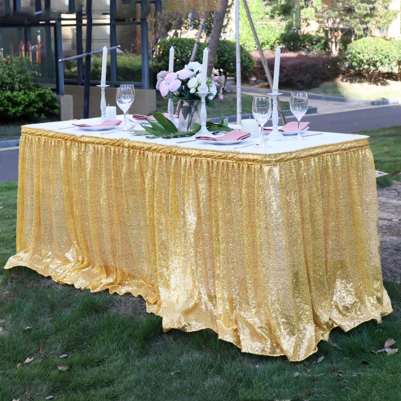 

Sequin Table Skirt Rectangular Table Cover Birthday Party Wedding Banquet Christmas Decoration Table Cloth Pink/Gold/Silver
