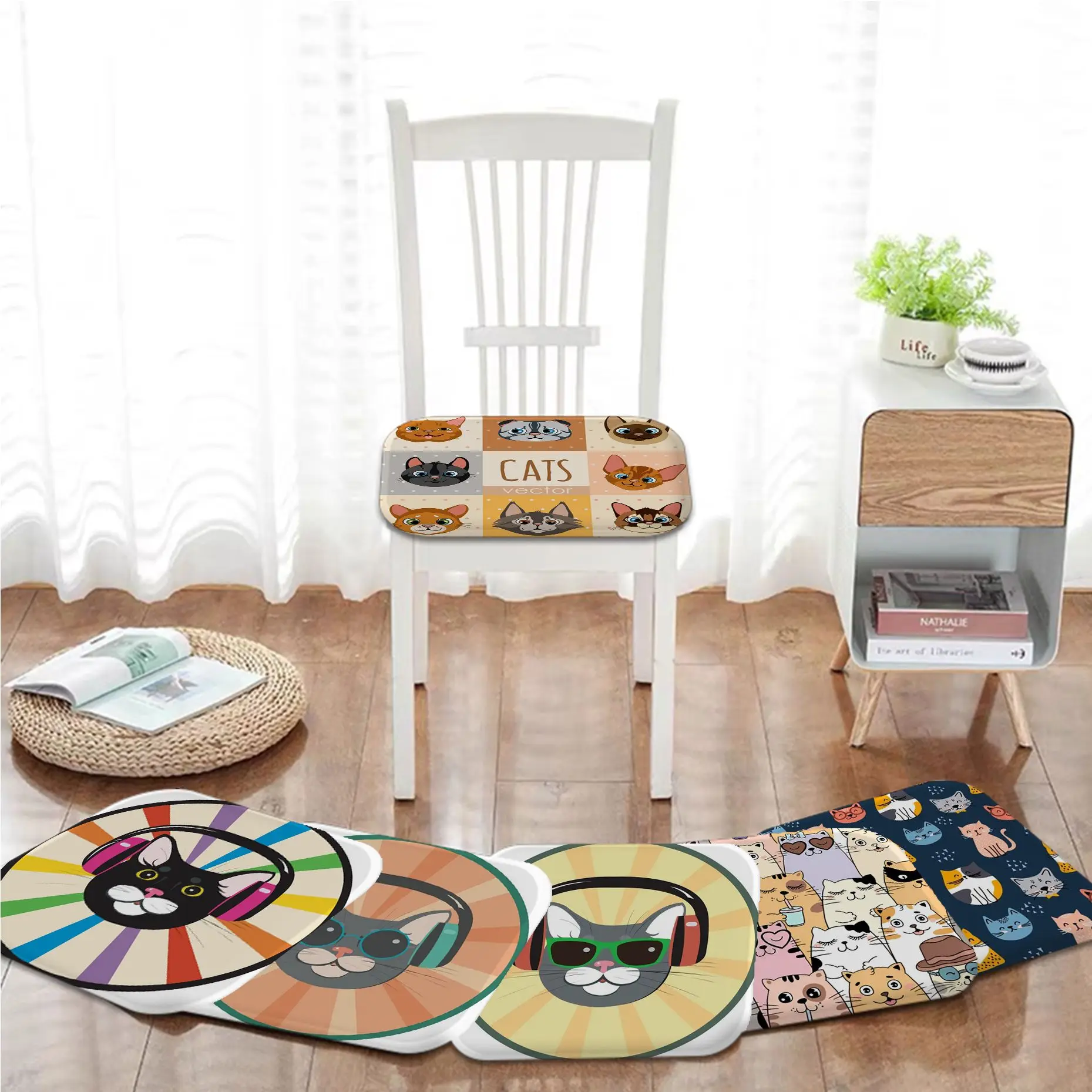 

Cartoon Cat Nordic Printing Chair Cushion Soft Office Car Seat Comfort Breathable 45x45cm Cushions Home Decor
