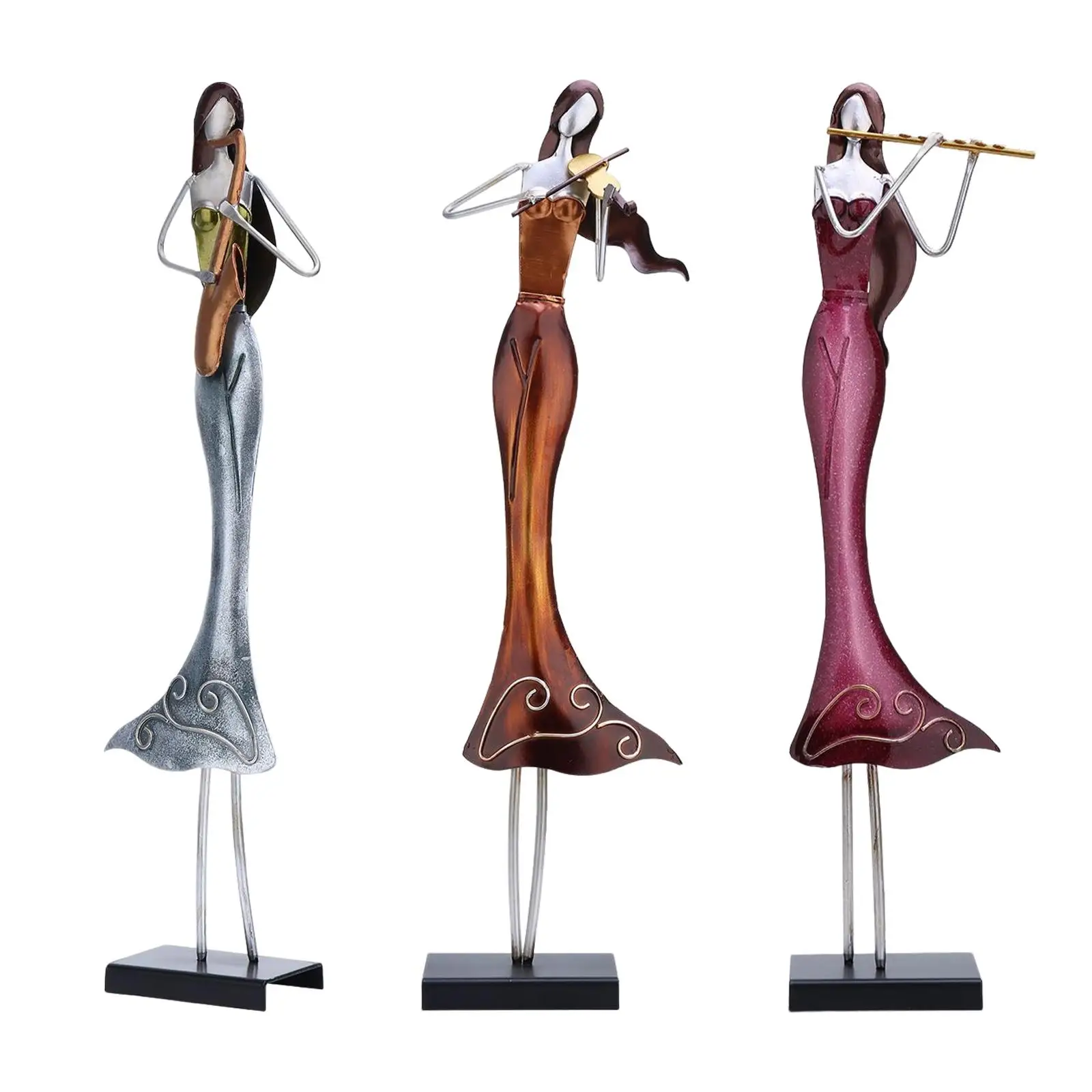 

Play Music Girl Figurine Handicraft Statuette Paint Metal Gift Sculpture for Bar TV Shelf Bookshelf Living Room Decoration