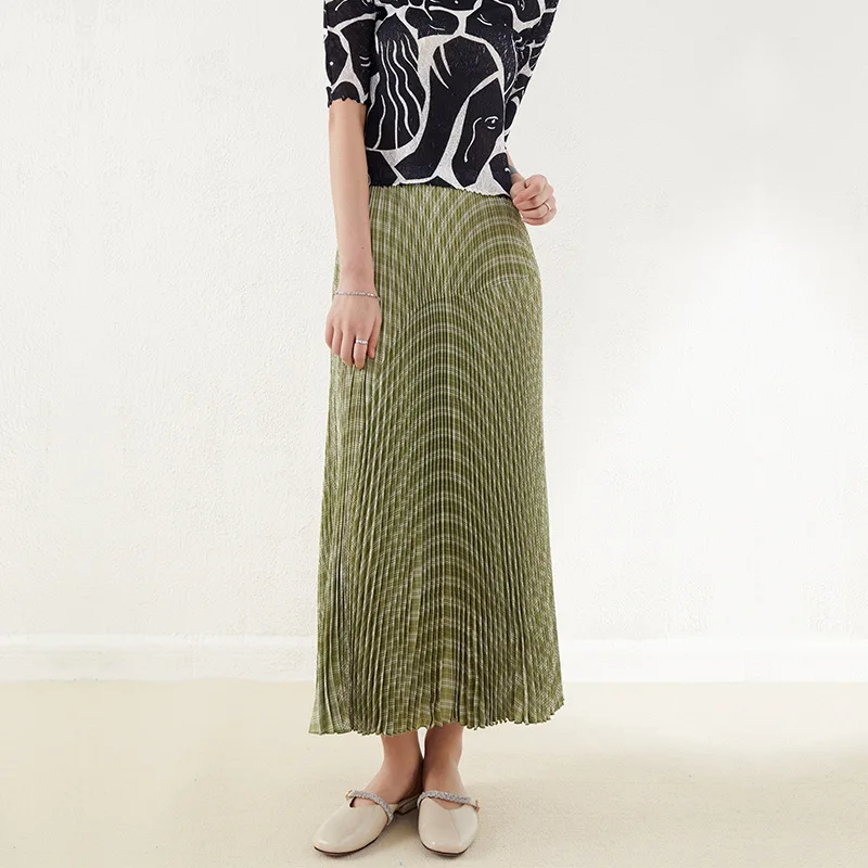 

Women's Skirt 2022 Spring and Summer New High Waist Temperament Versatile Design Print Slim Fit A- Line Miyake Pleated Y2k Skirt