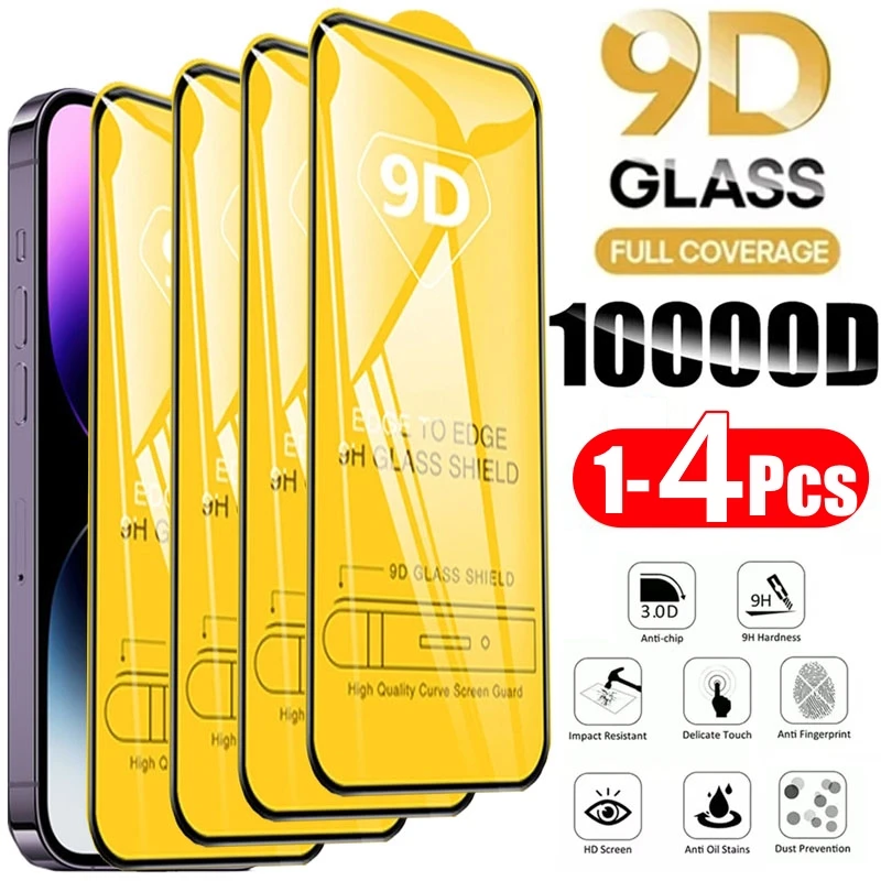 

1-4PCS 9D Screen Protector Tempered Glass for IPhone 14 13 12 11 Pro Max Protective Glass for IPhone X XR XS Max 7 8 6S 14 Plus