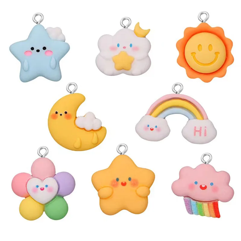 

10Pcs Cute Star Moon Rainbow Flowers Cloud Resin Charms For Necklace Bracelet DIY Pendants Earrings Keychain Jewelry Accessories