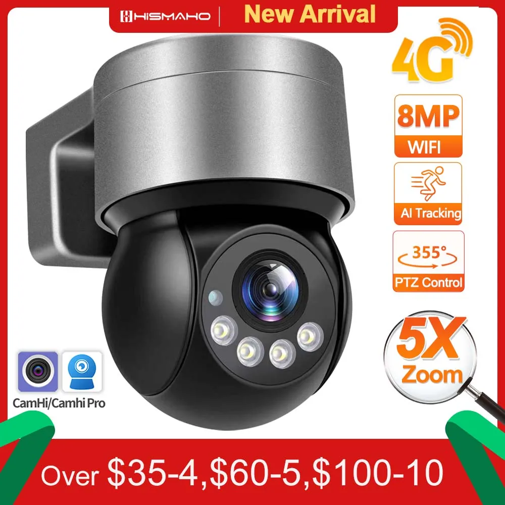 

8MP Security Protection WiFi Camera Outdoor 5MP 4G SIM Video Surveillance CCTV 1080P PTZ IP Cam Motion Detection Onvf NVR Camhi