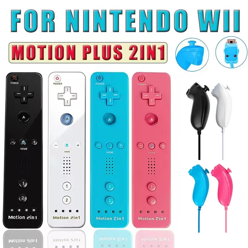 For Nintendo Wii/Wii U Joystick 2 in 1 Wireless Remote Gamepad Controller Set Optional Motion Plus with Silicone Case Video Game