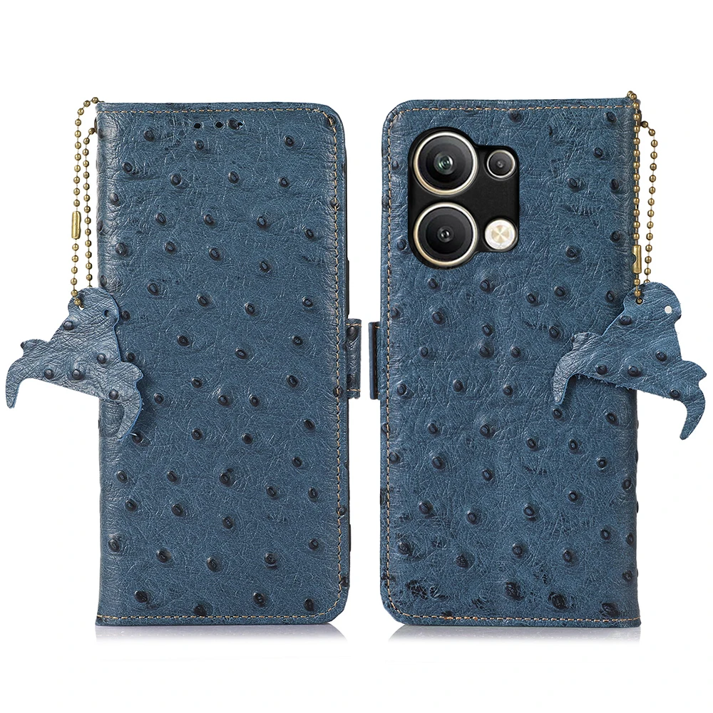 

Ostrich Grain Real Genuine Leather Wallet Flip Case For OPPO Reno 9 Pro Plus Pro+ 8T RFID Blocking Card Slots Book Cover Coque