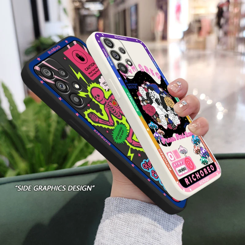

Luxury Skull Art Cool Poster Phone Case For Samsung Galaxy A73 A53 A33 A52 A32 A22 A71 A51 A21S A03S A50 5G Liquid Rope Cover