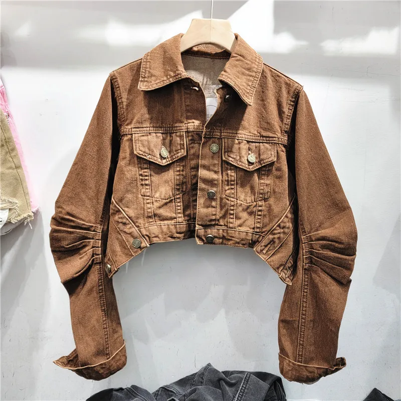 

Spring Autumn New Casual Loose Batwing Sleeve Short Jeans Jacket Women Coffee Color Blue Smoke-gray Female Basic Coat Ropa Mujer