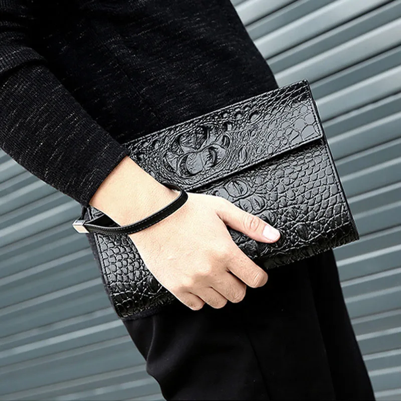 Crocodile pattern embossed Floral leather Handbag Men's Large ZIP Knitted Card Purse wallet fashion clutch bag mobile phone bag