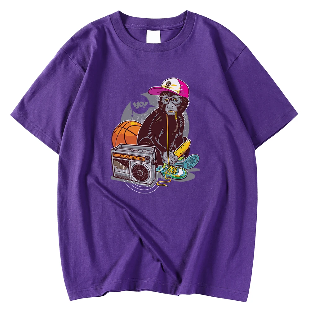 

Round Neck Men Tee Shirts Casual Vintage Tee Shirt Hip Hop Streetwear Monkey Printing Clothes Breathable Loose T Shirts Men's
